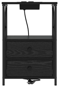 vidaXL Κομοδίνο με Σταθμό Φόρτισης 2 pcs Μαύρη δρυς Επεξεργασμένο ξύλο