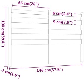 vidaXL Κεφαλάρι Κρεβατιού Μαύρο 146 x 4 x 100 εκ. Μασίφ Ξύλο Πεύκου