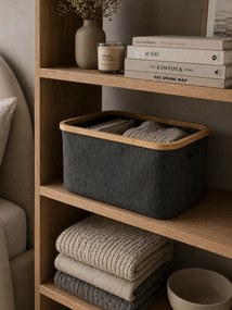 Καλάθι Αποθήκευσης Polyester με Bamboo 45x30x24.5cm Deep Grey MRShome
