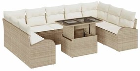 vidaXL Σετ Καναπέ Κήπου με μαξιλάρι 10 pcs Μπεζ Πολυ ράταν