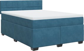 vidaXL Κρεβάτι Boxspring με Στρώμα Μπλε 160x200 εκ. Βελούδινο