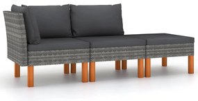 vidaXL Σαλόνι Κήπου 3 τεμ. από Συνθετικό Ρατάν / Μασίφ Ξύλο Ευκαλύπτου