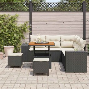 vidaXL Σετ Καναπέ Κήπου Ρυθμιζόμενο ύψος 8 pcs Μαύρο συνθετικό ρατάν