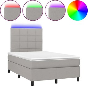 vidaXL Κρεβάτι Boxspring με Στρώμα &amp; LED Αν.Γκρι 120x200 εκ Υφασμάτινο