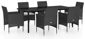 vidaXL Σετ Τραπεζαρίας Κήπου 7 Τεμαχίων Μαύρο με Μαξιλάρια