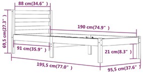 Πλαίσιο Κρεβατιού Λευκό 90 x 190 εκ. από Ξύλο Πεύκου 3FT Single - Λευκό