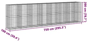 Συρματοκιβώτιο με Κάλυμμα 750x100x200εκ από Γαλβανισμένο Χάλυβα - Ασήμι