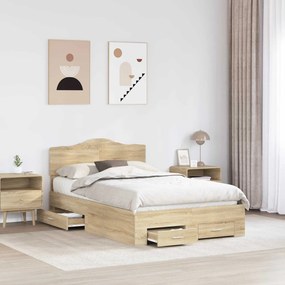 vidaXL Σκελετός Κρεβατιού Δρύς Sonoma 135 x 190 cm Επεξεργασμένο Ξύλο