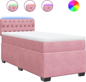 vidaXL Κρεβάτι Boxspring με Στρώμα Ροζ 90x200 εκ. Βελούδινο