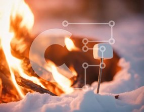 Intra Συλλεκτικό Ξύλινο Παζλ Plywood 4mm - Marshmallow Stick in the Snow with Fire Pit Σε Ξύλινο Κουτί - Διαστάσεις Puzzle: 10x10 cm – 25 κομμάτια