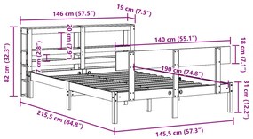 Σκελετός Κρεβατιού Χωρίς Στρώμα 140x190 εκ Μασίφ Ξύλο Πεύκου - Καφέ