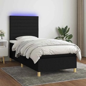 vidaXL Κρεβάτι Boxspring με Στρώμα &amp; LED Μαύρο 80x200 εκ. Υφασμάτινο