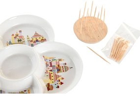 Σετ Ορεκτικών DKD Home Decor Κόκκινο Πολύχρωμο Φυσικό Bamboo Πήλινα Σπίτια Μεσογείακός Cottage 22 x 22 x 7 cm