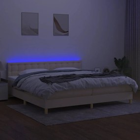 Κρεβάτι Boxspring με Στρώμα &amp; LED Κρεμ 200x200 εκ. Υφασμάτινο - Κρεμ