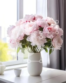 Intra Συλλεκτικό Ξύλινο Παζλ Plywood  4mm - Ροζ λουλούδια σε λευκό βάζο σε τραπέζι Σε Ξύλινο Κουτί - Διαστάσεις Puzzle: 10x10 cm – 25 κομμάτια