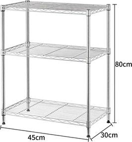 Ραφιέρα μεταλλική Nextdeco 3 επίπεδα ρυθμιζόμενη ασημί Υ80×45×30εκ.