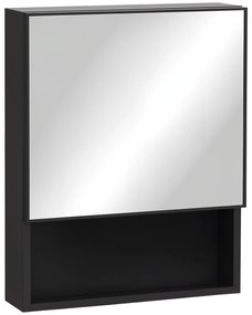 Ντουλάπι καθρέφτης kleankin, 2 εσωτερικά ράφια, ανοιχτό ράφι, σκελετός από ατσάλι, μαύρο, 46 x 13,5 x 58 εκ.