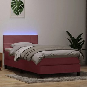 vidaXL Κρεβάτι Boxspring με Στρώμα &amp; LED ροζ 100x220 cm Βελούδινο