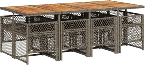 vidaXL Σετ Τραπεζαρίας Κήπου 9 τεμ. Γκρι Συνθ. Ρατάν με Μαξιλάρια