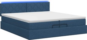 vidaXL Κρεβάτι Ottoman με Στρώμα και LED Μπλε 200 x 200 cm Ύφασμα