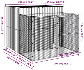 Σπιτάκι Σκύλου με Αυλή Ανθρακί 214x253x181 εκ. Γαλβαν. Χάλυβας - Ανθρακί