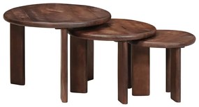 vidaXL Τραπεζάκια Καφέ Στερεών 3 pcs Σκούρο Καφέ Στερεό ξύλο μάνγκο