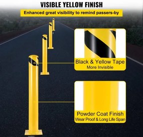 VEVOR Safety Bollard, 48 Inch Height Bollard Post, 4.5 Inch Diameter Steel Pipe Safety Bollard Post, Yellow Steel Bollard, Steel Safety Bollard with 8 Anchor Bolts, Perfect for Traffic-Sensitive Area
