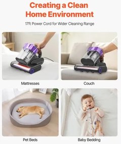 VEVOR Mattress Vacuum Cleaner with 18Kpa Powerful Suction HEPA Filter 550W Gray