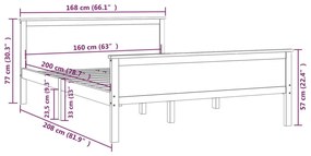 Πλαίσιο Κρεβατιού 160 x 200 εκ. από Μασίφ Ξύλο Πεύκου - Καφέ