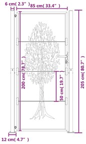 Πύλη Κήπου με Σχέδιο Δέντρο Ανθρακί 105 x 205 εκ. Ατσάλινη - Ανθρακί