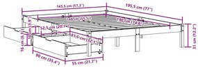 Σκελετός Κρεβατιού Χωρίς Στρώμα 140x190 εκ Μασίφ Ξύλο Πεύκου - Καφέ