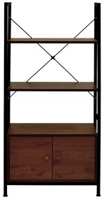 Ραφιέρα επιδαπέδια με ντουλάπι Kuili pakoworld μέταλλο μαύρο-mdf σε καρυδί απόχρωση 60x36x121εκ