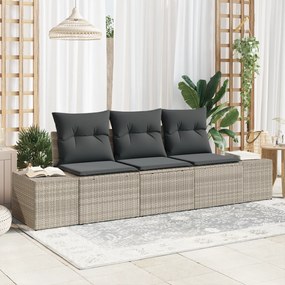 vidaXL Σετ Καναπέ Κήπου 3 Τεμαχίων με Μαξιλάρια Ανοιχτό Γκρι Πολυ Ρατάν
