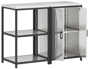 vidaXL Σετ Αποθήκευσης Κουζίνας με ράφι 2 pcs Ασημί Ανοξείδωτο ατσάλι