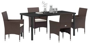 vidaXL Σέτ φαγητού για κήπο με μαξιλάρι 5 pcs Καφέ Πολυ ράταν