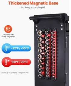VEVOR Socket Organizer Rail Set 3PCS Aluminum Socket Organizers with 40 Clips