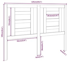 vidaXL Κεφαλάρι Κρεβατιού 126 x 4 x 100 εκ. από Μασίφ Ξύλο Πεύκου