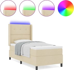 vidaXL LED Κρεβάτι με βάθρο με στρώμα Κρεμ 90 x 190 cm ύφασμα