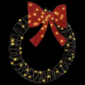 vidaXL Στεφάνι με 60 LED Θερμό λευκό 76 x 76 x 8 εκ Ρατάν