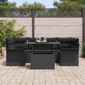 vidaXL Σετ Καναπέ Κήπου με μαξιλάρι 7 pcs Μαύρο Πολυ ράταν