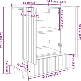 vidaXL Πλαϊνό γραφείο Sonoma Δρυς 66 x 34,5 x 97 εκ.