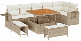 vidaXL Σετ Καναπέ Κήπου Ρυθμιζόμενο ύψος 9 pcs Μπεζ συνθετικό ρατάν