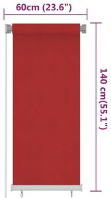 vidaXL Στόρι Σκίασης Ρόλερ Εξωτερικού Χώρου Κόκκινο 60 x 140 εκ. HDPE