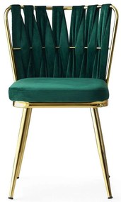 Καρέκλα Kusakli (Σετ 4Τμχ) 974NMB1178 43x43x82cm Green-Gold Βελούδο, Μέταλλο