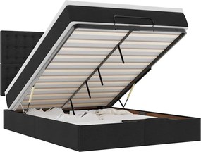 vidaXL Οθωμανικό κρεβάτι με στρώμα &amp; LEDs Μαύρο 140x190 cm Ύφασμα