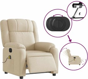 vidaXL Πολυθρόνα Μασάζ Ανακλινόμενη Ηλεκτρική Κρεμ Υφασμάτινη