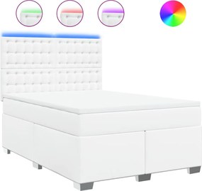 vidaXL Κρεβάτι Boxspring με Στρώμα Λευκό 160x200εκ.από Συνθετικό Δέρμα