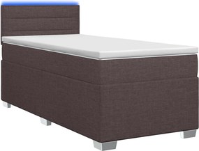 vidaXL Κρεβάτι Box Spring με Στρώμα και LED Σκούρο Καφέ 90 x 190 cm