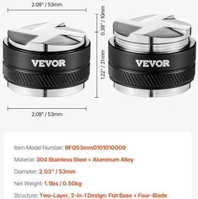 VEVOR 53mm Coffee Distributor 2-in-1 Adjustable Espresso Distributor for Home