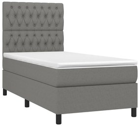 vidaXL Κρεβάτι Boxspring με Στρώμα &amp; LED Σκ.Γκρι 90x200 εκ. Υφασμάτινο